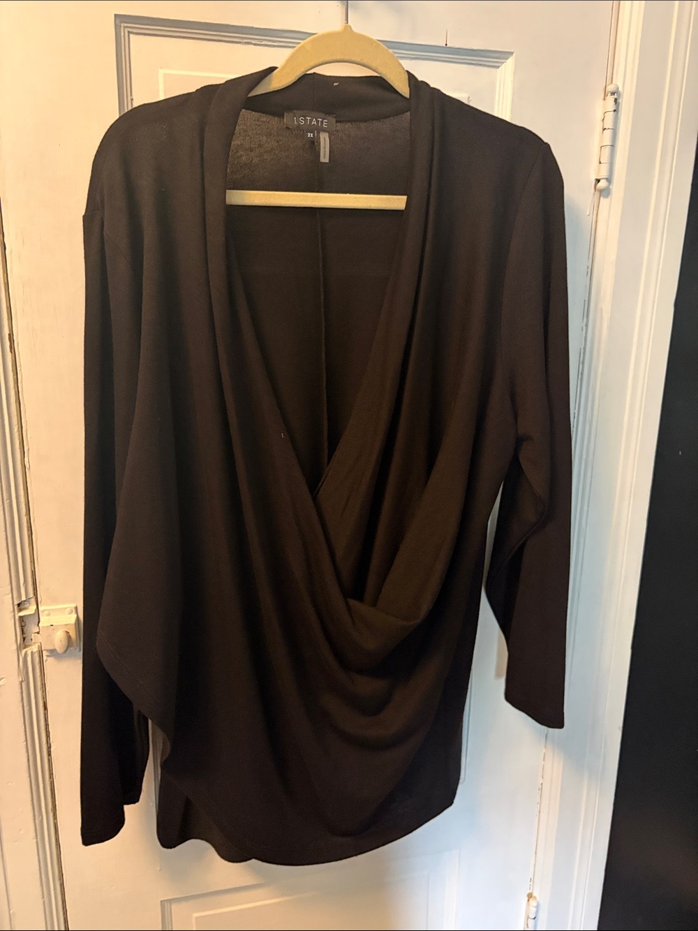 1. State Black Draped-Front Cardigan Sweater